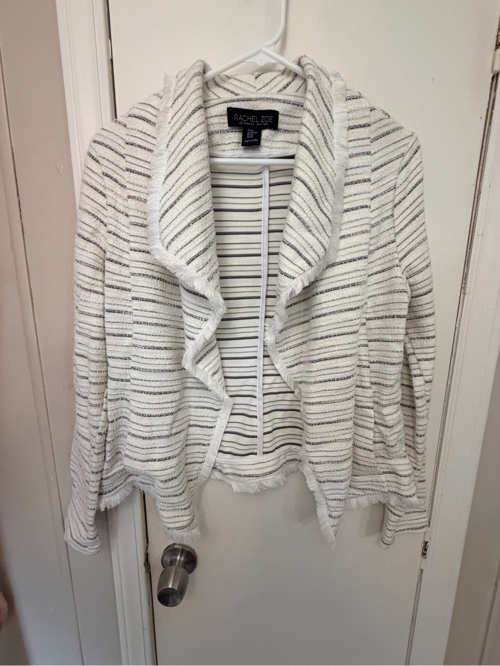 Rachel Zoe Cream and Gray Striped Open-Front Draped Cardigan